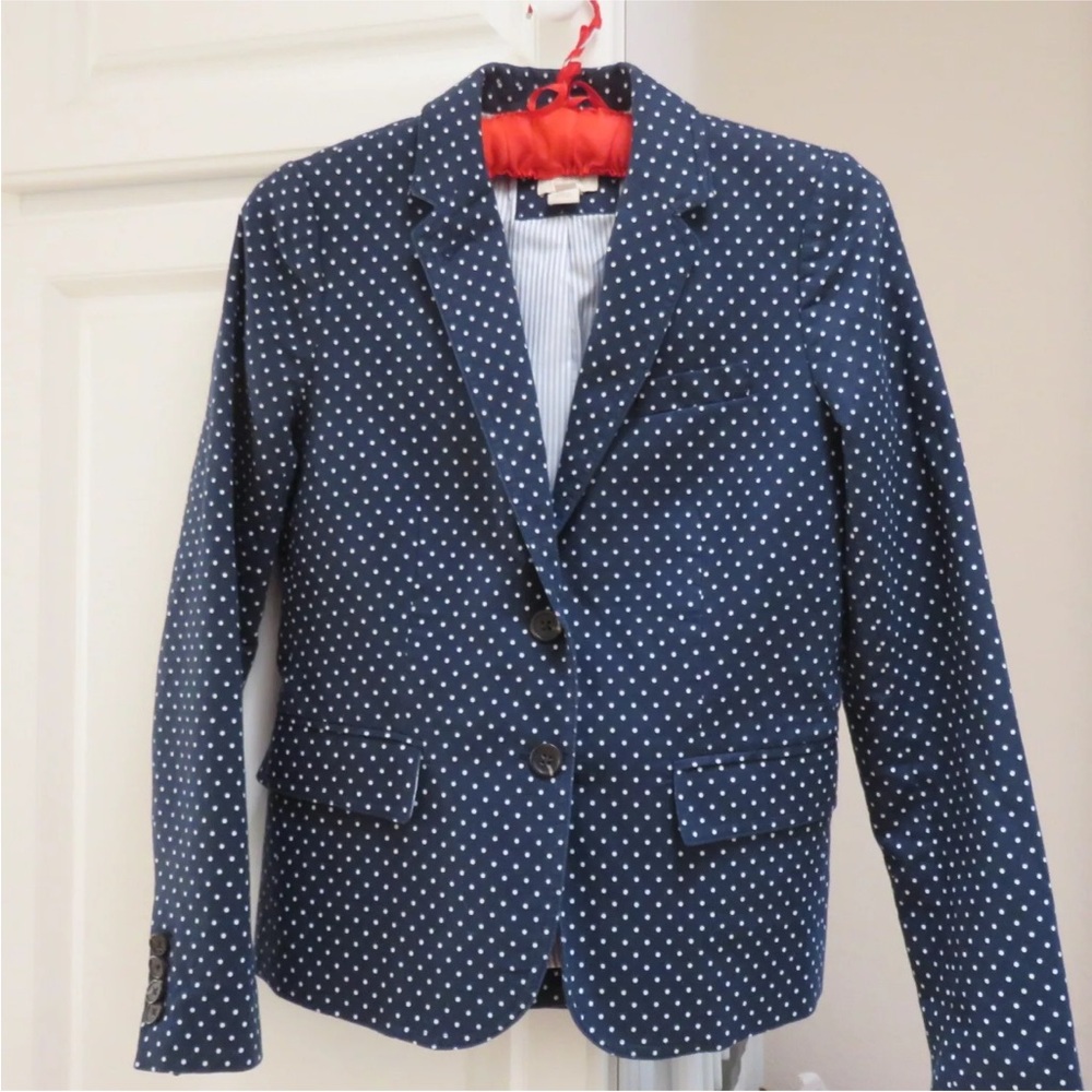 J. Crew Navy Blue Polka Dot Linen Regent Blazer sz S Women's
